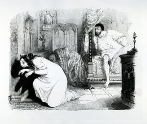 Katten forvandlet til en kvinde, illustration til La Fontaines "Fables", udgivet af H. Fournier Aine, 1838